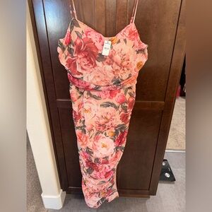 Express Pink and Red Floral Midi Dress